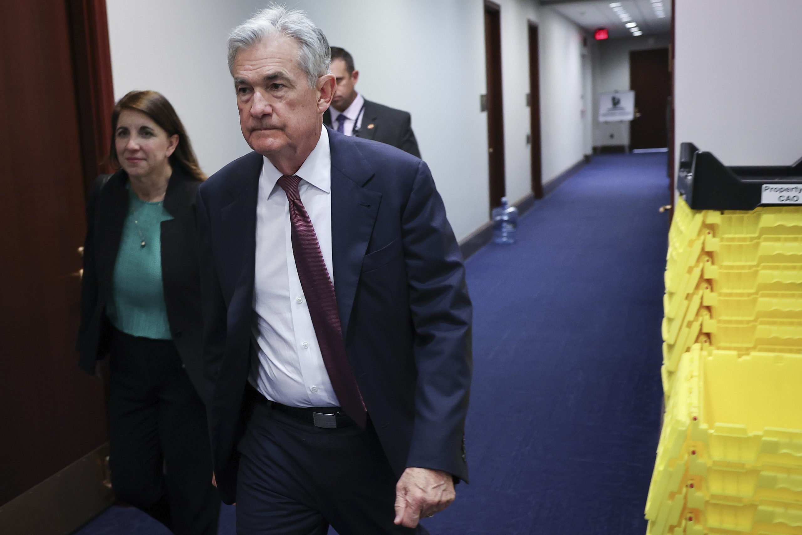 WASHINGTON, DC - MAY 23: Federal Reserve Chairman Jerome Powell arrives for a meeting on the House side of the U.S. Capitol May 23, 2023 in Washington, DC. Powell addressed the New Democratic Coalition on the debt ceiling, inflation and interest rates. (Photo by Win McNamee/Getty Images)