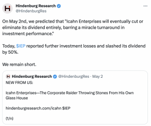 Hindenburg Research remains short IEP 