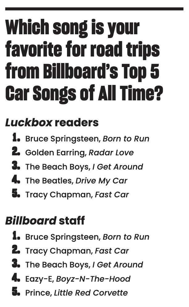 Billboard's top 5 car songs